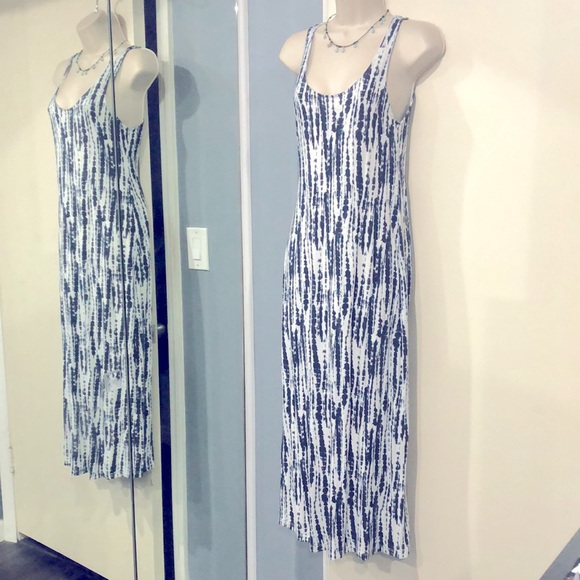 H & M Tie Dye Blue and White Print  Maxi Dress - Picture 3 of 8